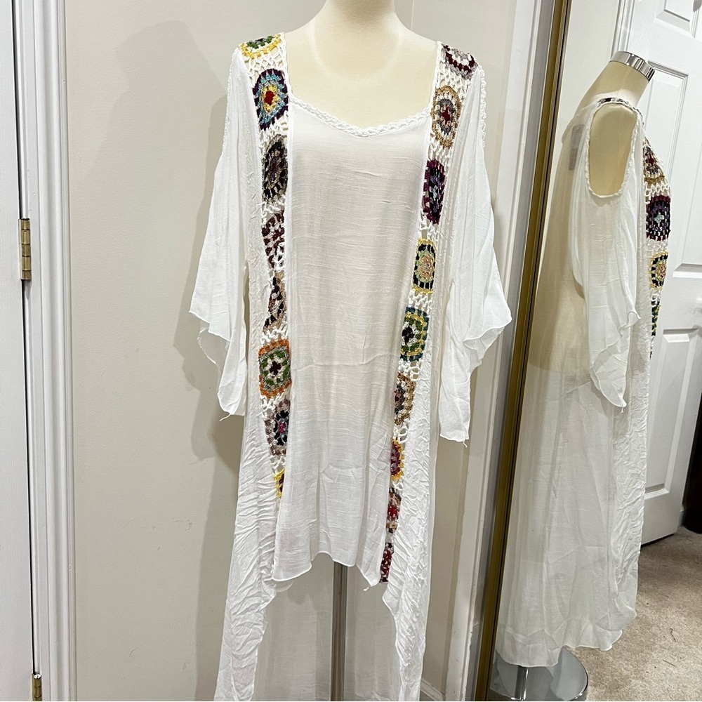Swim Cover-Up with Crochet Accents white One Size Hi-Low Style Sheer - Picture 11 of 11